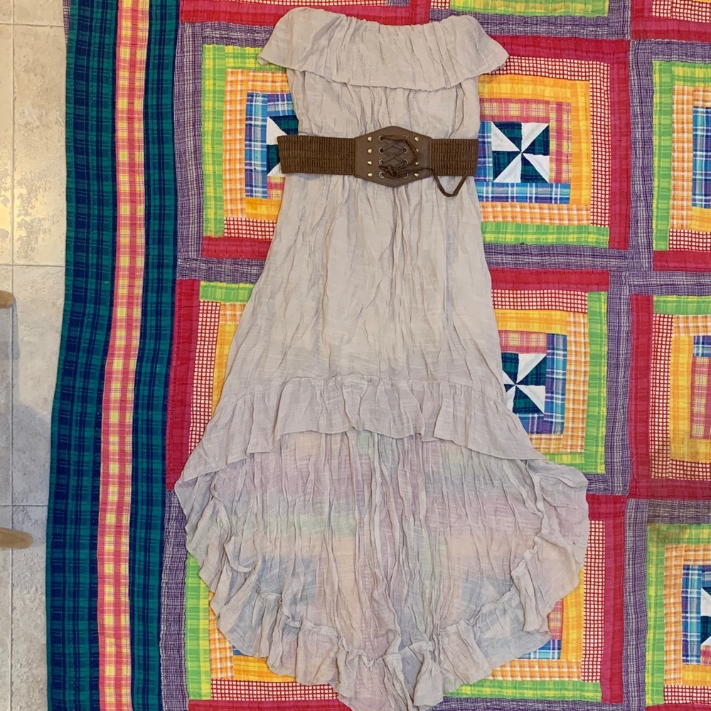 Miss Avenue Cream Kids Dress with Brown Belt
